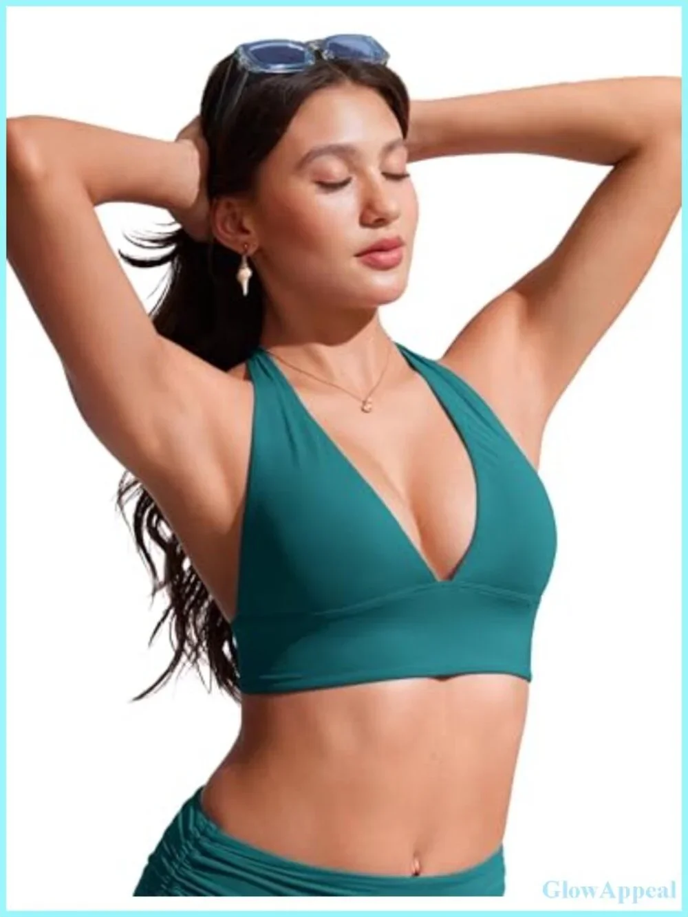 Deep V Halter Bikini Top with Removable Pads, Quick-Drying Swim Top
